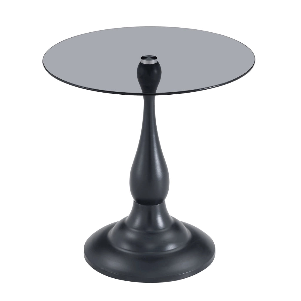 Tavolino da divano rotondo in vetro temperato con base in metallo nero e piano antigraffio diametro 50 cm