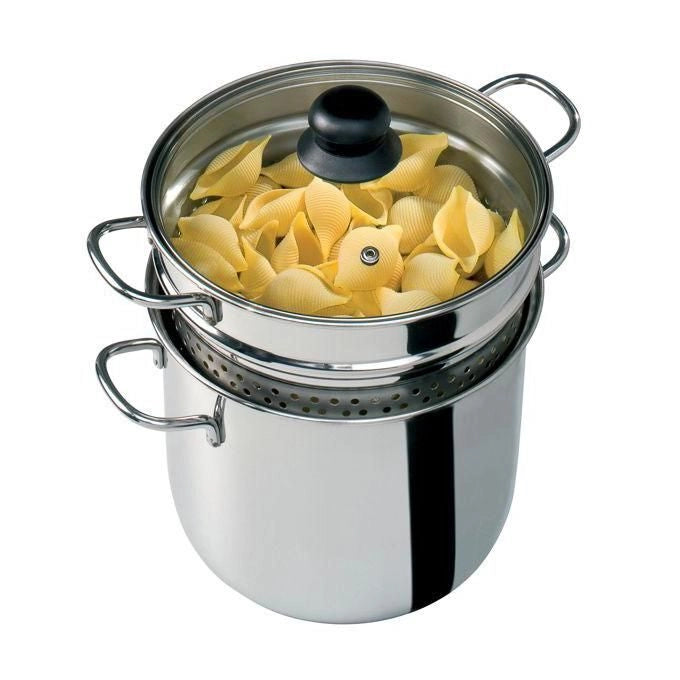 Barazzoni 419048022 Cuoci e Vedi Pastaiola Cuocipasta Acciaio Inox 18-10 22 cm 6 L con Cestello e Coperchio in Vetro