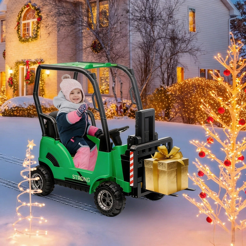 Carrello Elevatore Elettrico per Bambini 12V con Forche Regolabili; Bancale; Tettoia e Telecomando