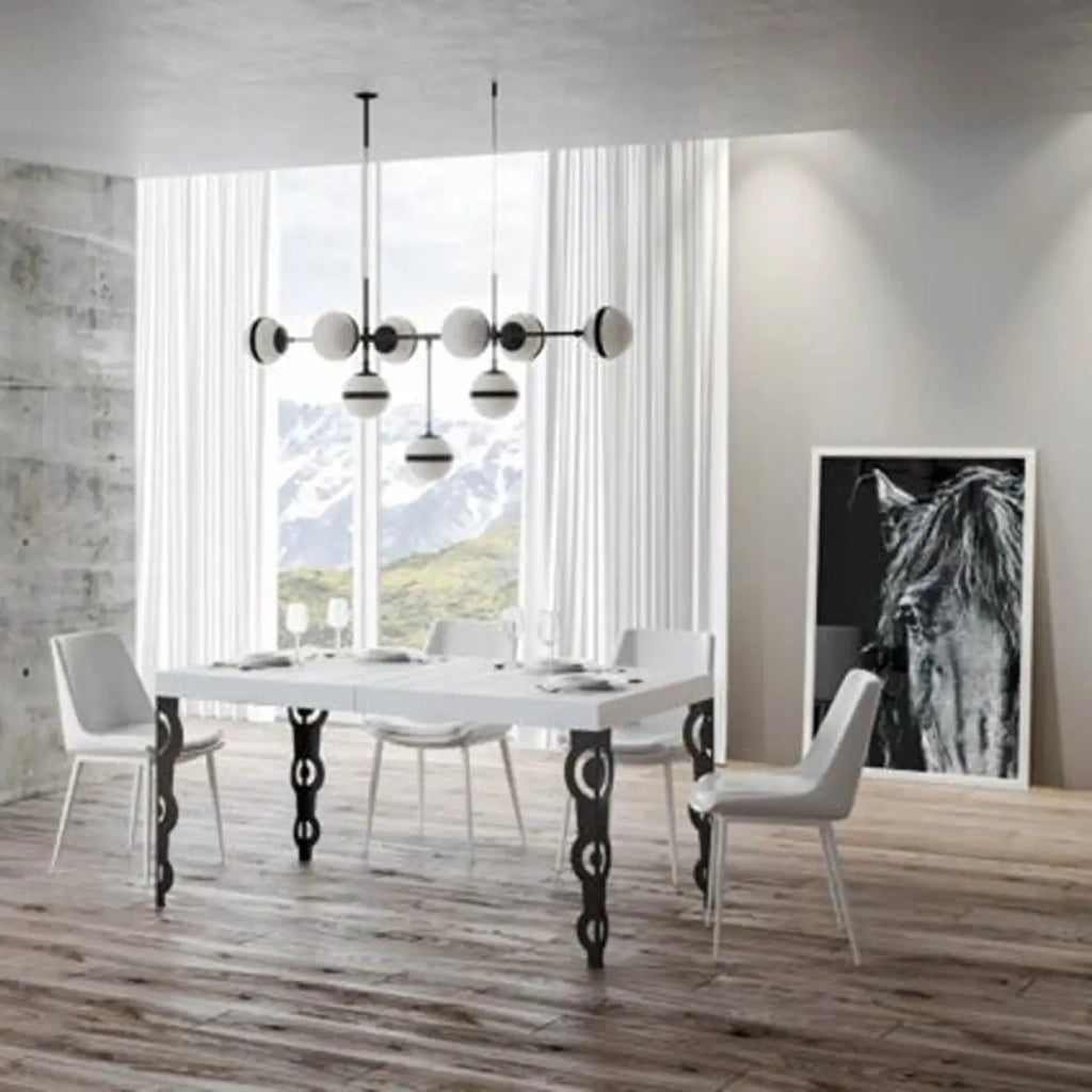 Tavolo allungabile 90/246x90 cm Karamay colore bianco frassino gambe antracite