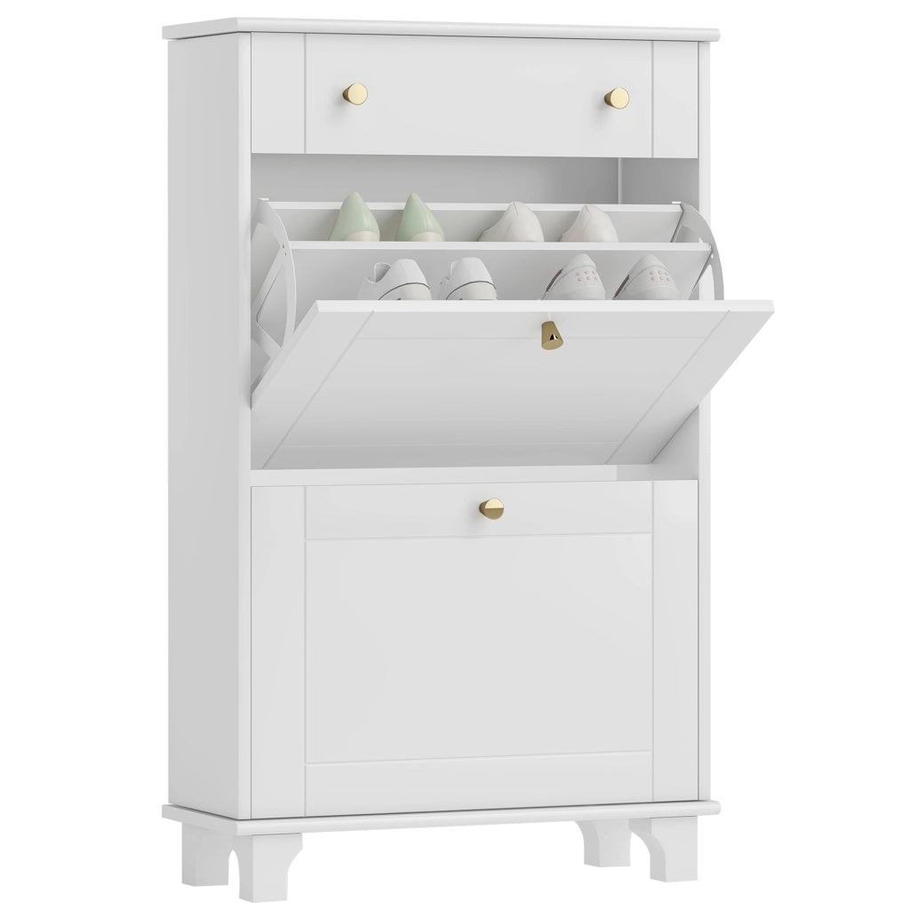 Scarpiera Salvaspazio con 2 Ante e 1 Cassetto ¨C Xylo ¨C Bianco 60x23,5x98,5 cm