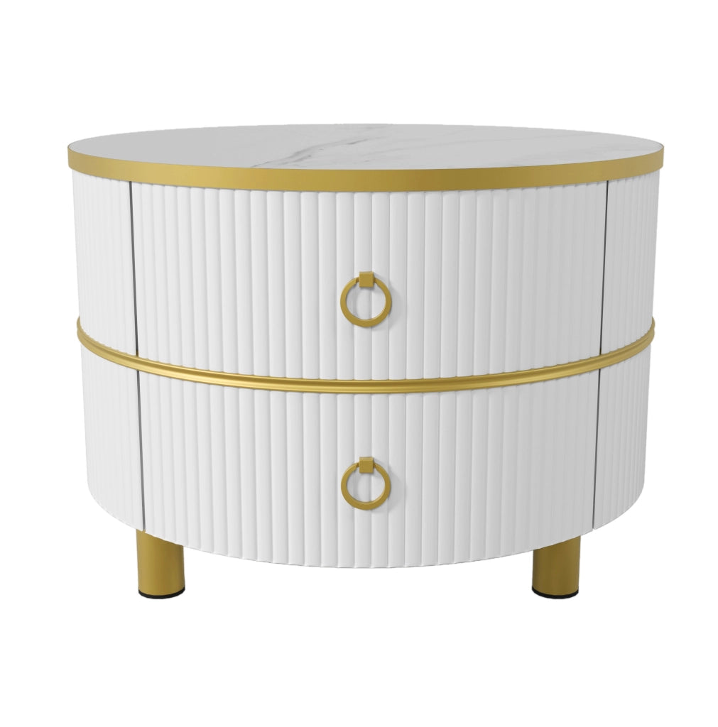 Set di 2 tavolini da caff¨¨ rotondi 70x70 e 50x50 cm in MDF con 2 cassetti