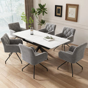 Set di 6 sedie da pranzo con braccioli in velluto grigio chiaro e gambe in metallo