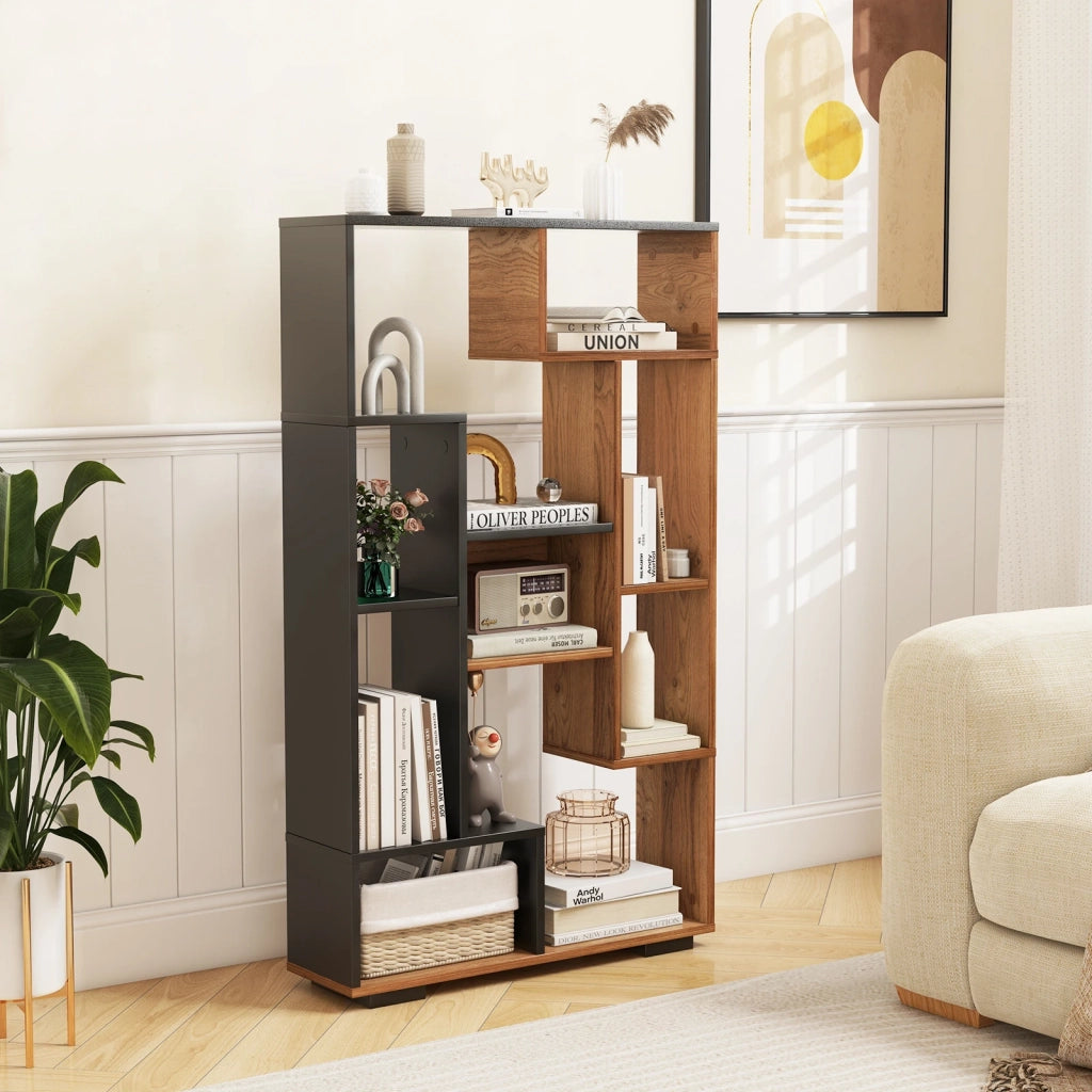 Libreria 47-Inch Scaffale a Giorno per Casa e Ufficio, Mobile Salvaspazio Robusto e Facile da Montare, Naturale e Nero