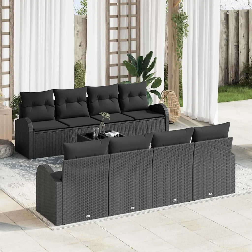 Set Divano da Giardino con archiviazione 9 pcs Nero polyrattan