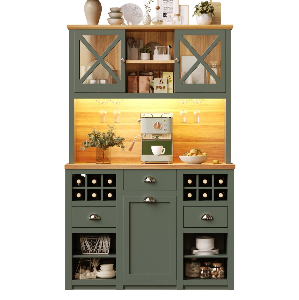 Mobile da cucina 120x45x188 cm in MDF e vetro verde con LED e contenitore