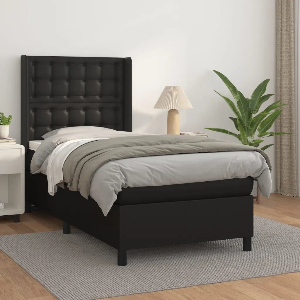 Giroletto a Molle con Materasso-Struttura Letto Nero 90x190 cm in Similpelle 419144