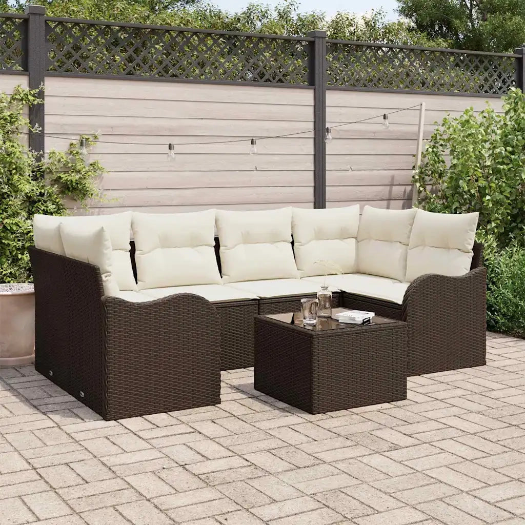 Set Divano da Giardino con cuscino 7 pcs Marrone e Crema