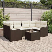 Set Divano da Giardino con cuscino 7 pcs Marrone e Crema