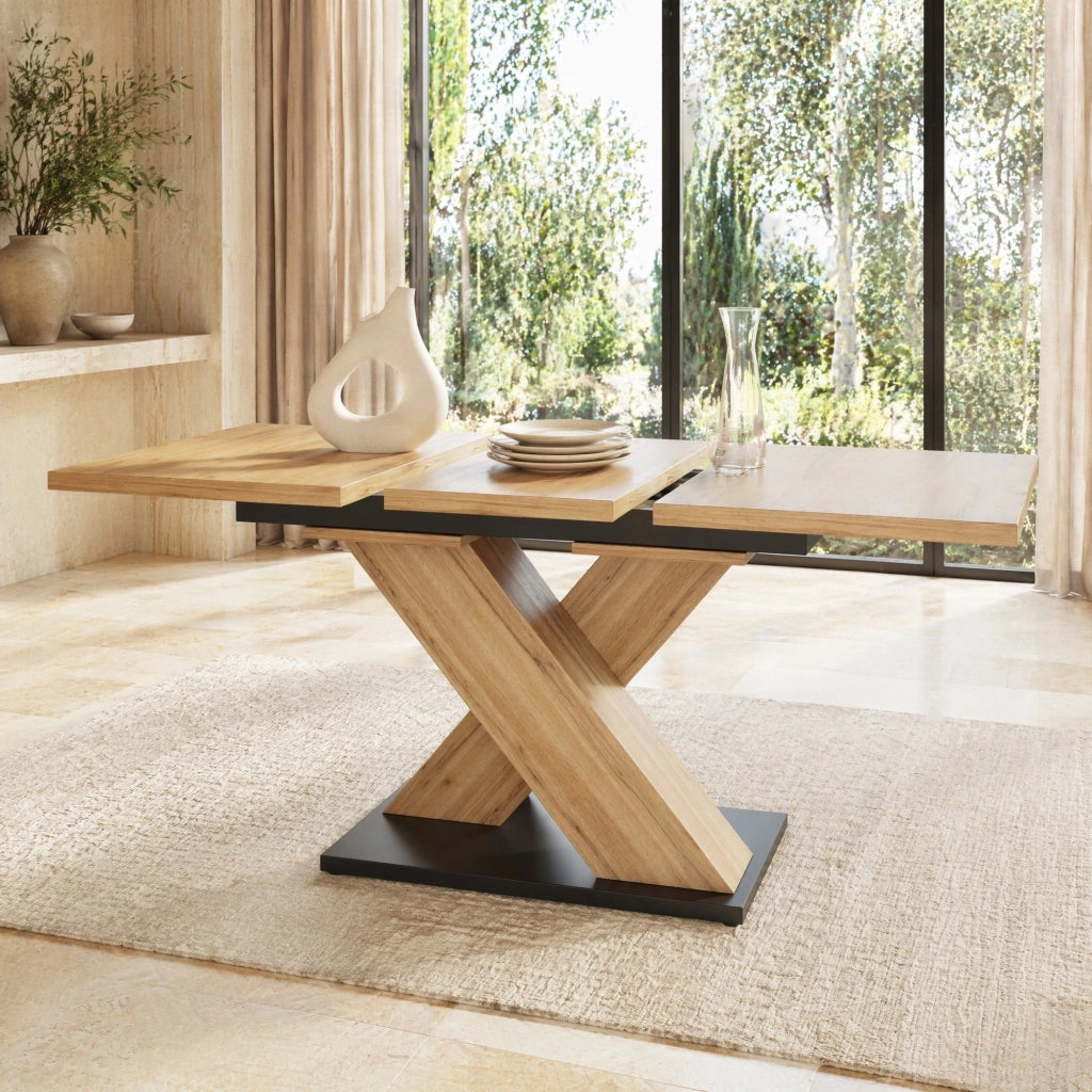 Tavolo allungabile con piano estensibile e gambe incrociate in MDF effetto legno naturale 119 × 80 × 75 cm