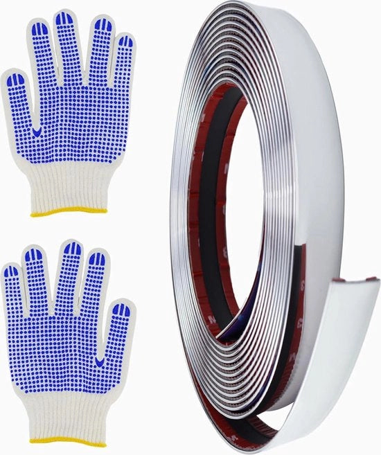 Sierlijst Self-adesiva 5 m x 20 mm - Acciaio inox - Impermeabile - Per muro, porta, soffitto - Per mobili, auto.
