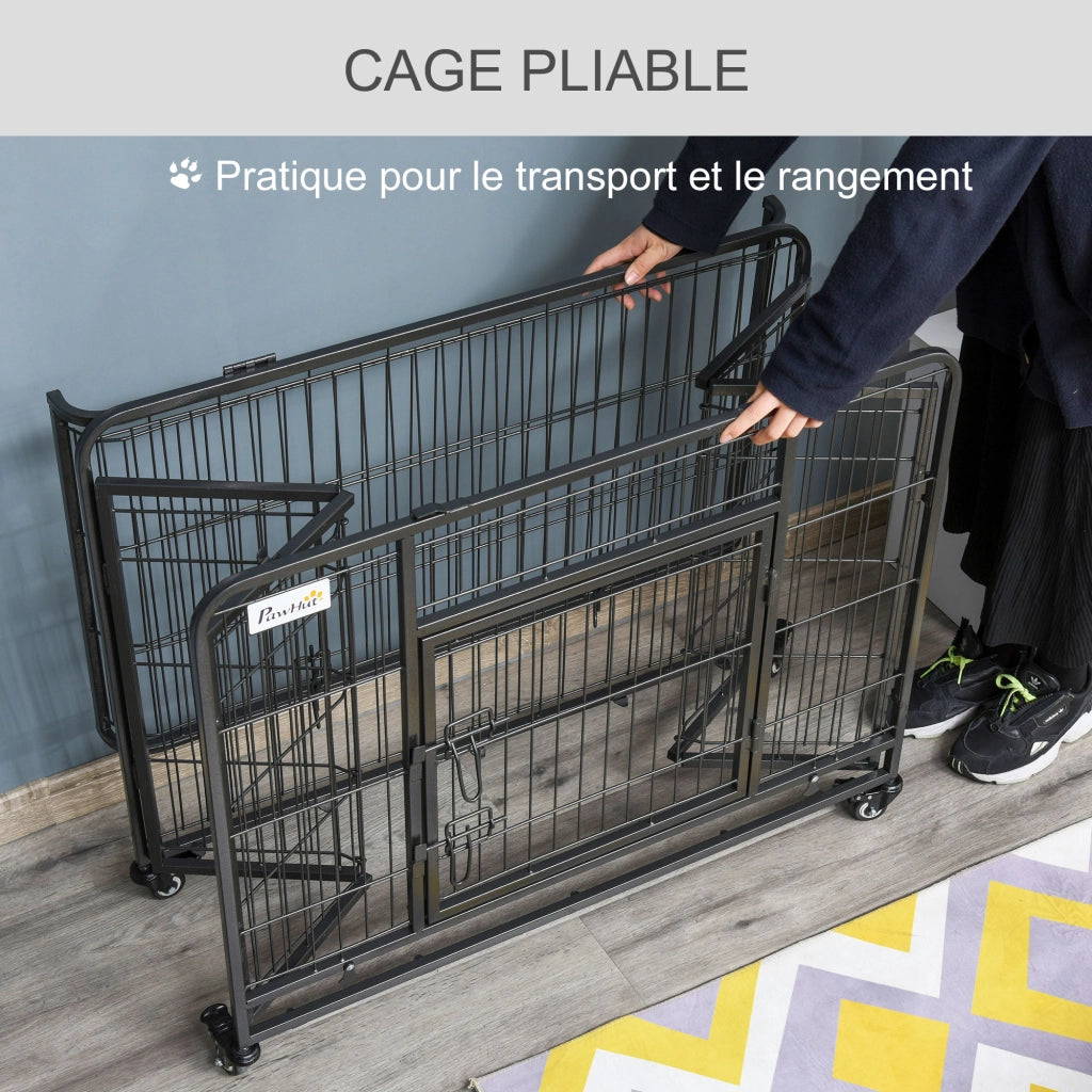 Gabbia per cani pieghevole con ruote ¨C zephmum ¨C grigio nero 94x58x69.5 cm