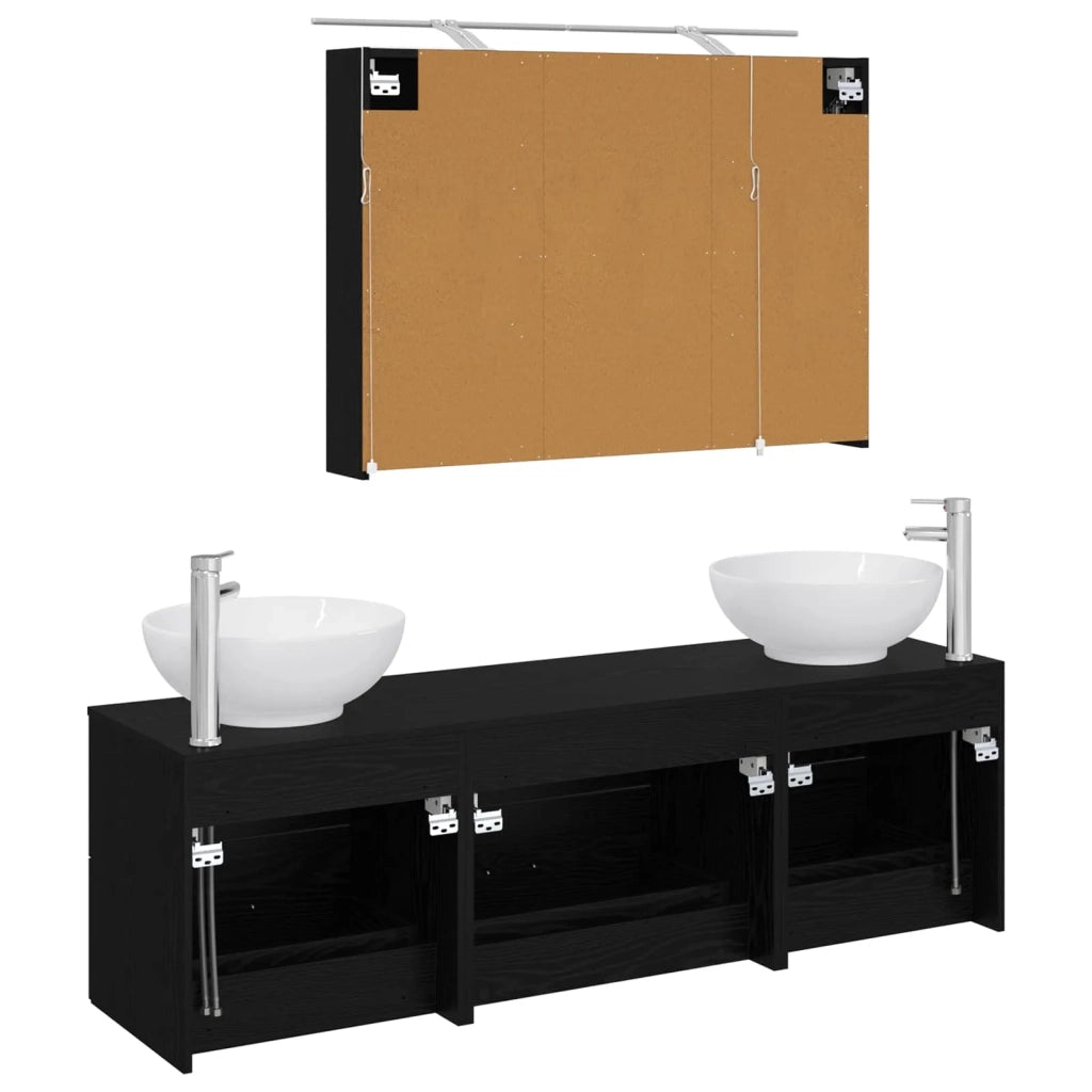 Set di mobili per il bagno 4 pz Rovere Nero 3406936