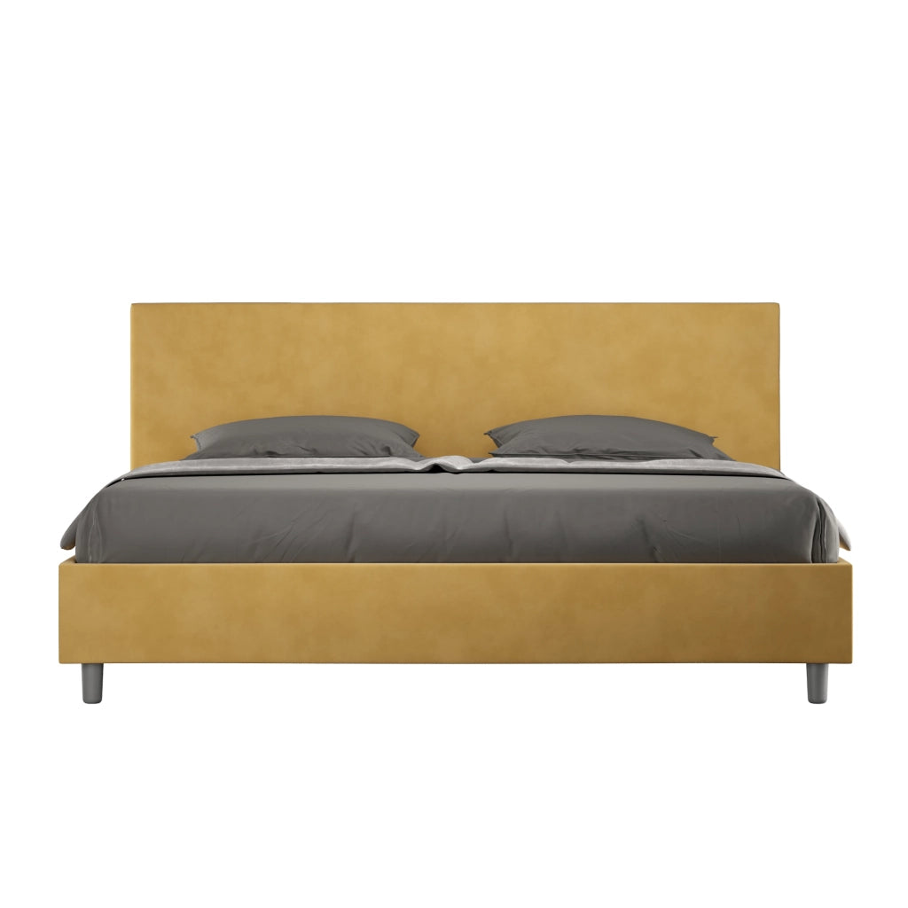 BS COM Letto matrimoniale king size contenitore imbottito 190x200 microfibra ocra