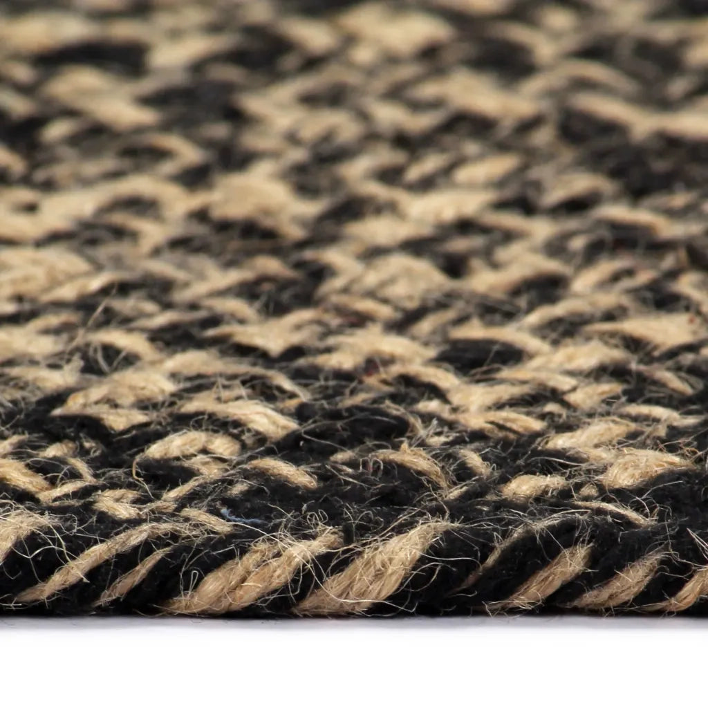 Tappeto Artigianale in Juta Nero e Naturale 150 cm 133727