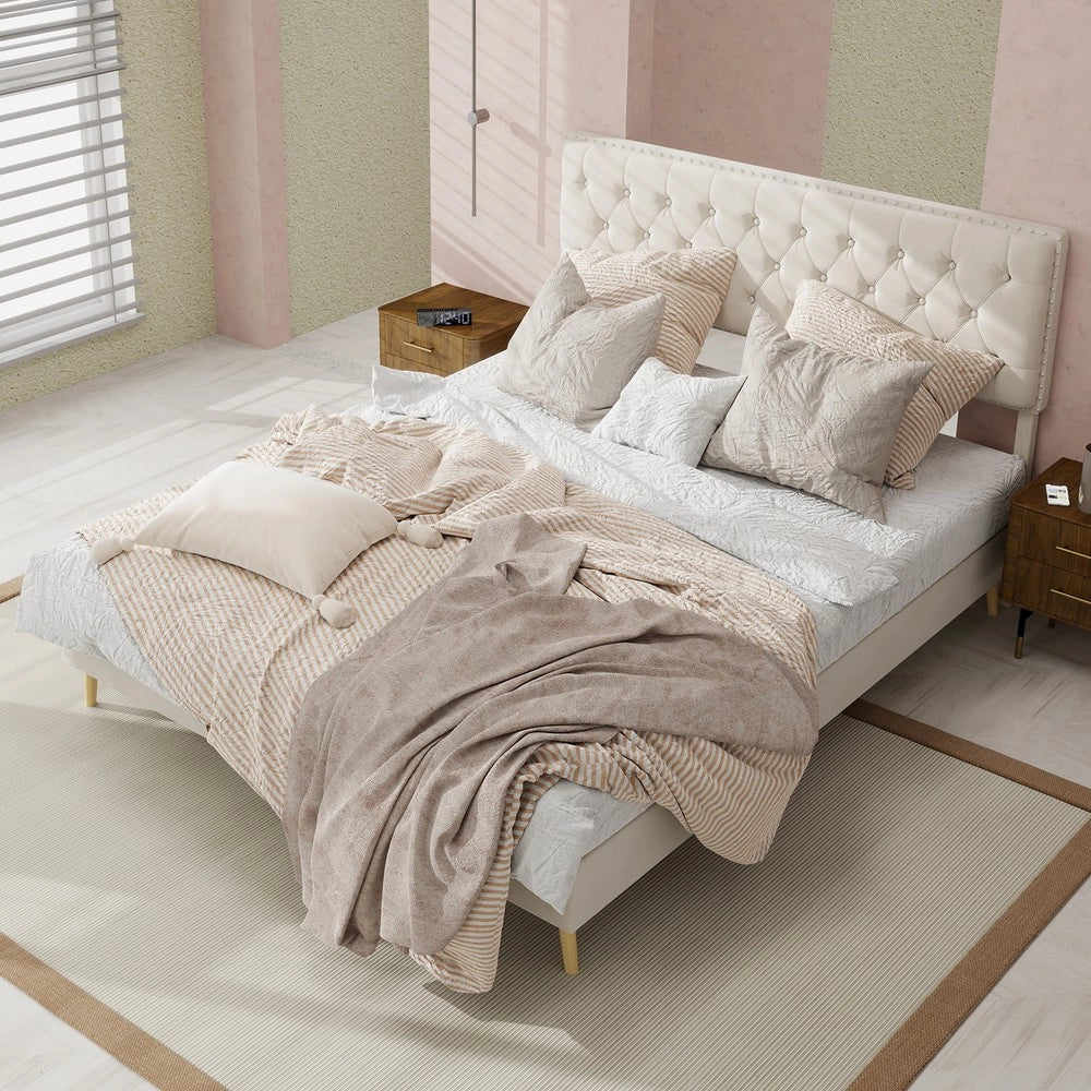Letto imbottito con testiera ¨C Minimal ¨C beige velluto 140x200cm