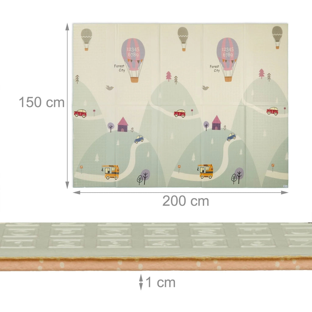 Tappeto gioco reversibile per bambini con motivi di animali e pista, 130 x 130 cm, antiscivolo, morbido, in schiuma, grigio, 13_0016137