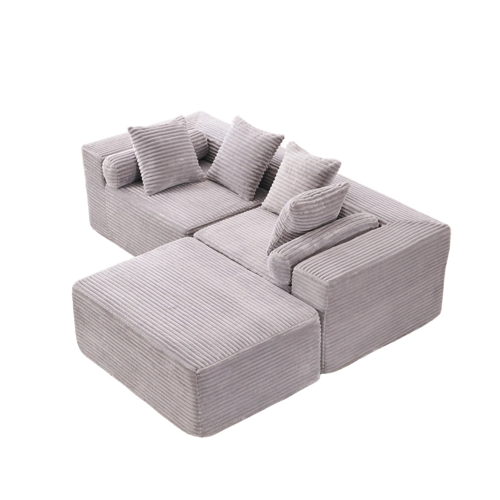 Divano modulare con chaise longue - componibile e senza braccioli - grigio in schiuma e molle