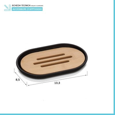 Porta sapone da appoggio nero in abs e bambù Surf
