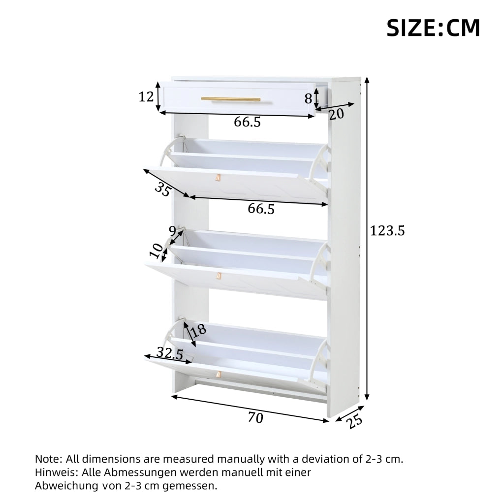 Scarpiera con 6 vani aperti e cassetto in MDF bianco dal design minimalista per ingresso e ufficio 70 × 25 × 123.5 cm