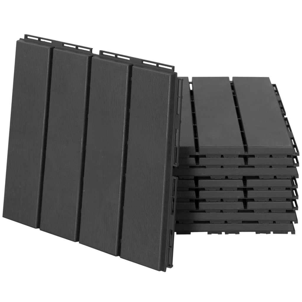 Piastrelle per terrazza, set da 9 pezzi, piastrelle per balcone, piastrelle a incastro per patio e giardino, in plastica, nere, 30x30 cm