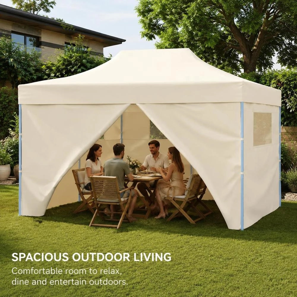 Pop-up Folding Tent With 4 Side Panels, 3 X 4.5 M, Cream White
