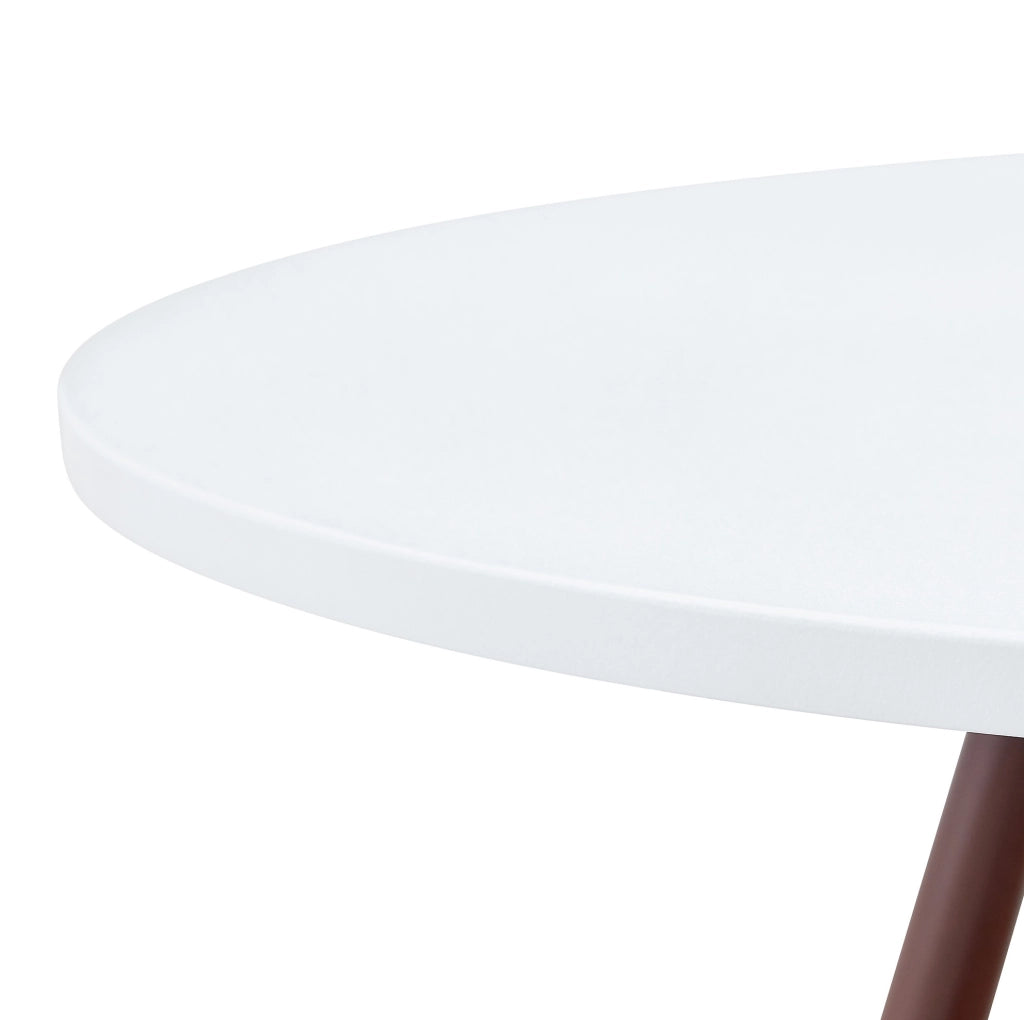 Tavolo da pranzo rotondo ULEVR ?80 cm con cestino sospeso, piano MDF bianco e gambe in legno massello noce