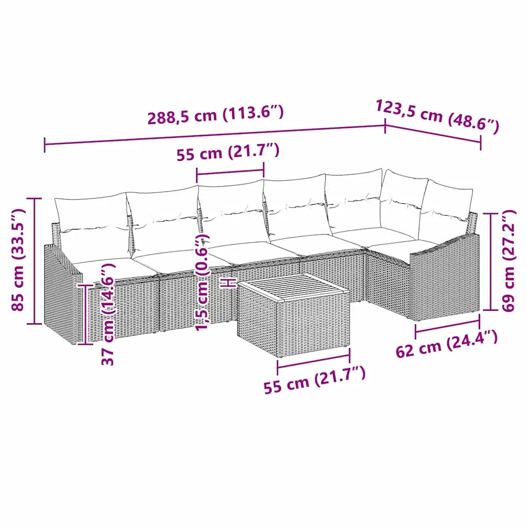 Set Divano da Giardino con cuscino 7 pcs Beige polyrattan 3347840