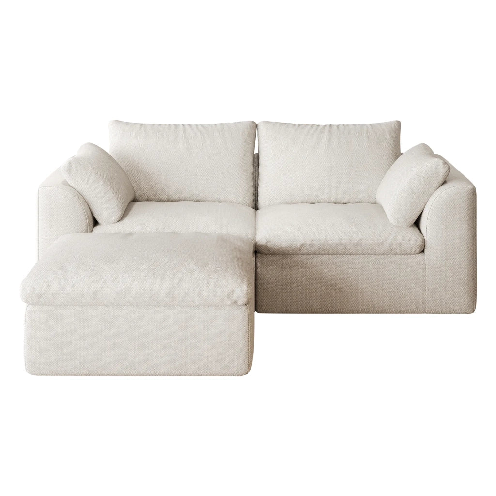 Divano a L 3 posti 180 cm, schiuma compressa sottovuoto, beige e bianco, per soggiorno