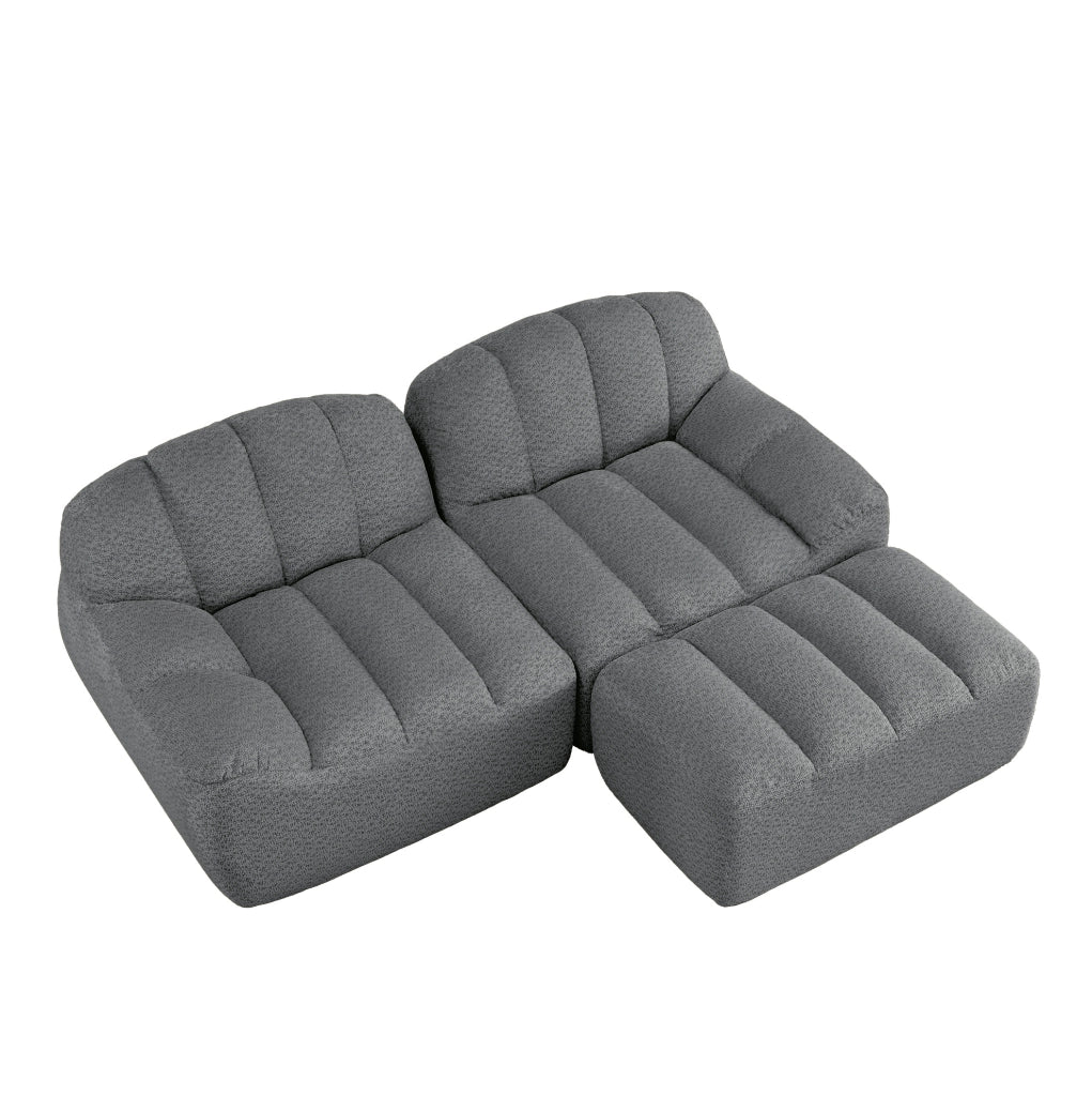 Divano modulare angolare a 2 posti con pouf in pile granulare grigio