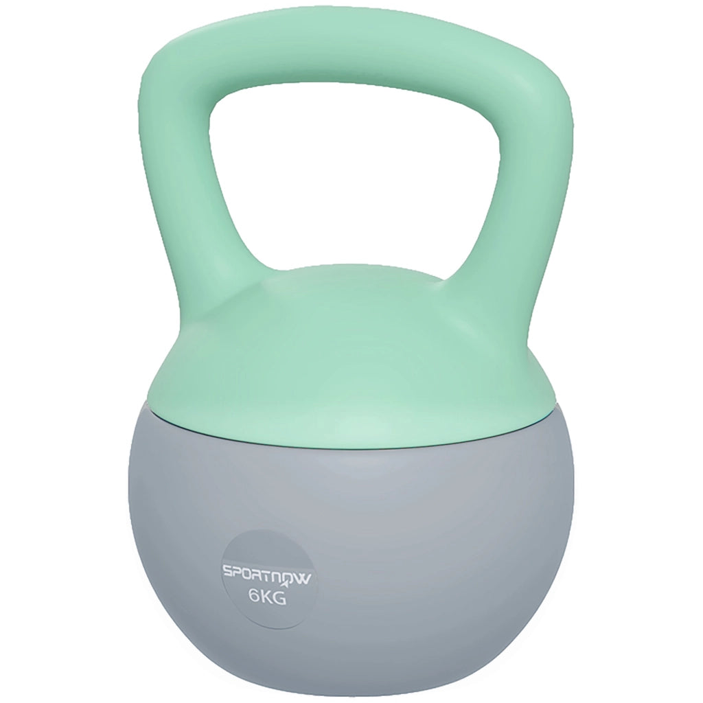 Kettlebell 6 kg ¨C Xylo ¨C Sabbia Metallica Impugnatura Antiscivolo Verde Grigio 19x19x28 cm