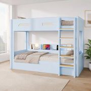 Letto a castello due posti 90 × 200 cm con presa USB e ripiani laterali in legno e MDF blu