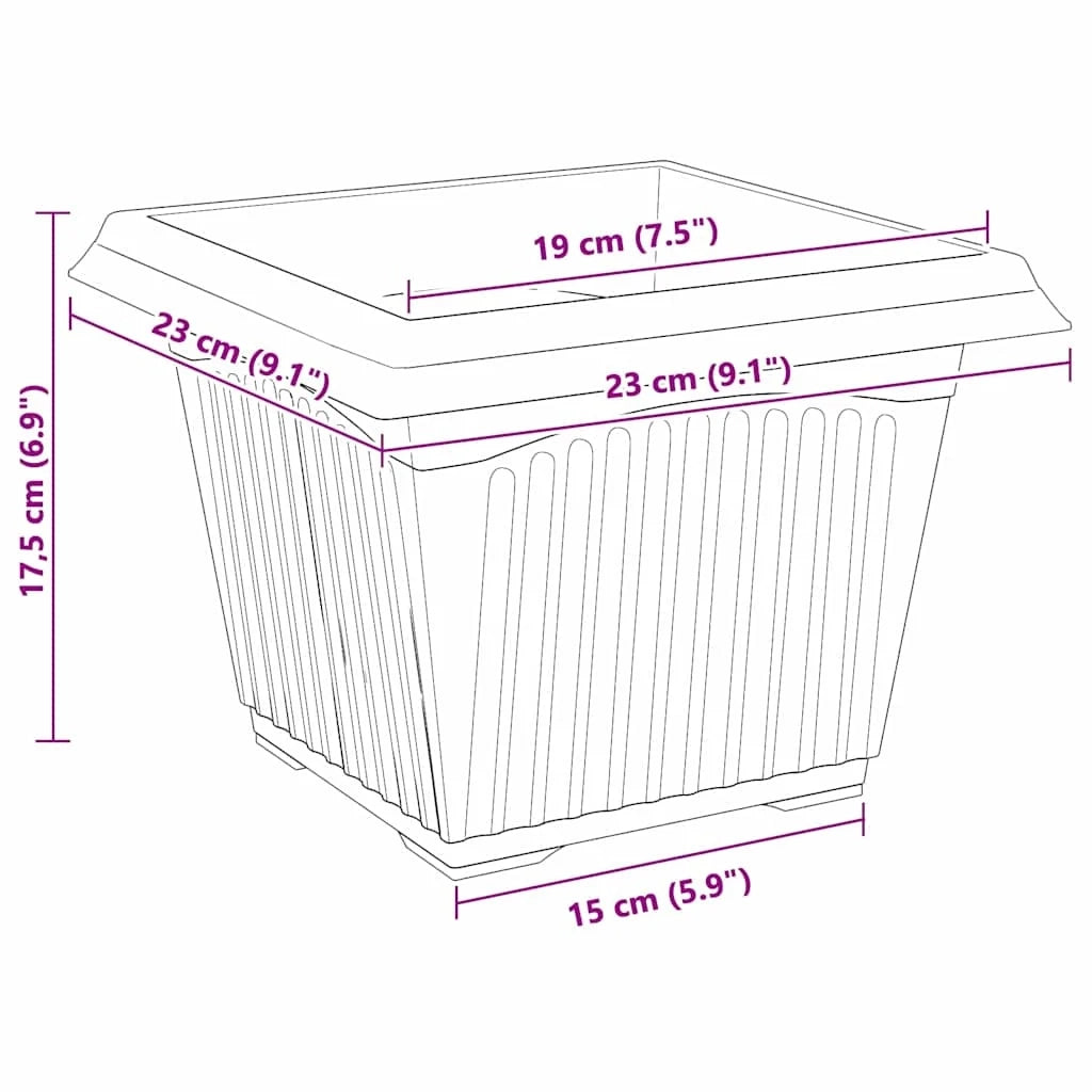 Set di 6 vasi da fiori quadrati moderni 43 x 43 x 33,5 cm per interno ed esterno in plastica rosso mattone 02_0059361