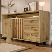 Credenza vintage con 3 cassetti; 2 ante e vano aperto 120x40x85 cm; rovere scuro