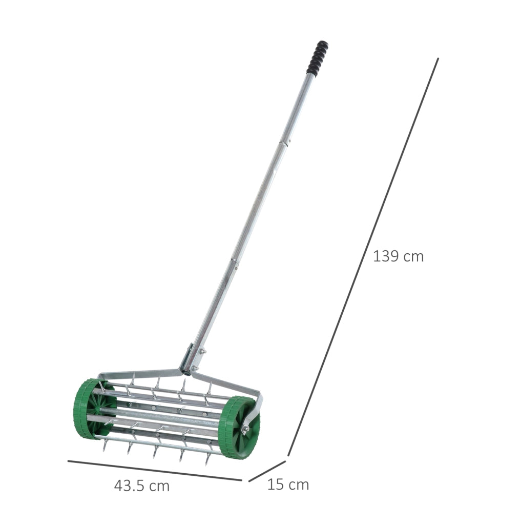 Arieggiatore manuale a rullo per prato 139 x 43;5 x 15 cm argento