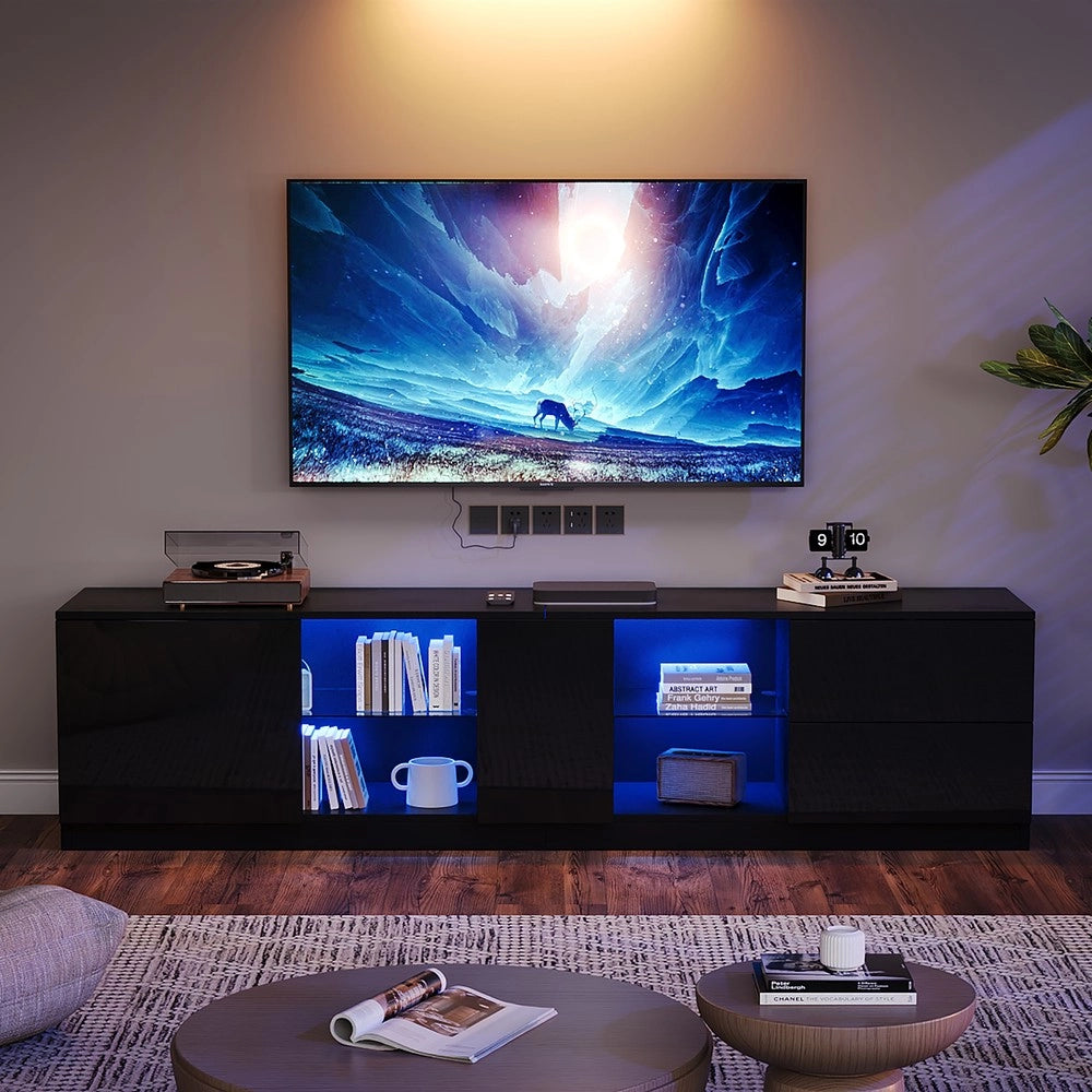 Mobile TV con Luci LED ¨C Minimal ¨C Nero, 160x40x52 cm, adatto per soggiorno e camera, supporta TV da 65"