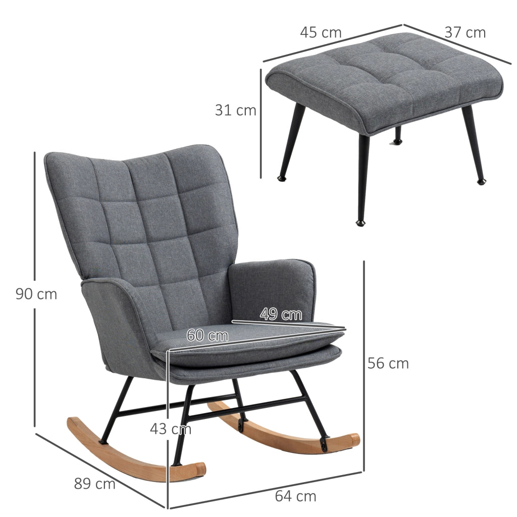 Poltrona a Dondolo con Poggiapiedi ¨C zephmum ¨C Grigio 64x89x90 cm