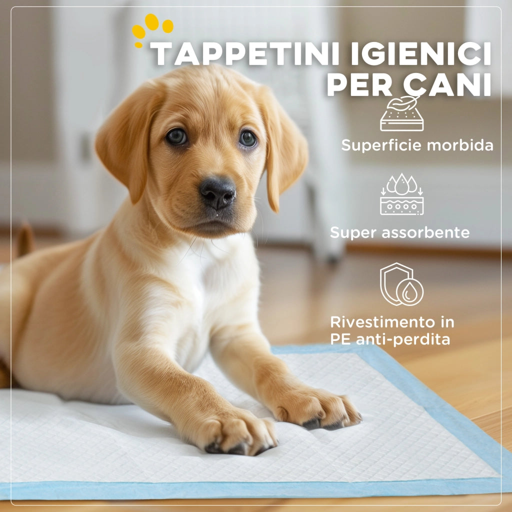 Set 80 Tappetini Igienici per Cani a 6 Strati in Tessuto non Tessuto, Carta e PE, 60x60 cm, Blu e Bianco