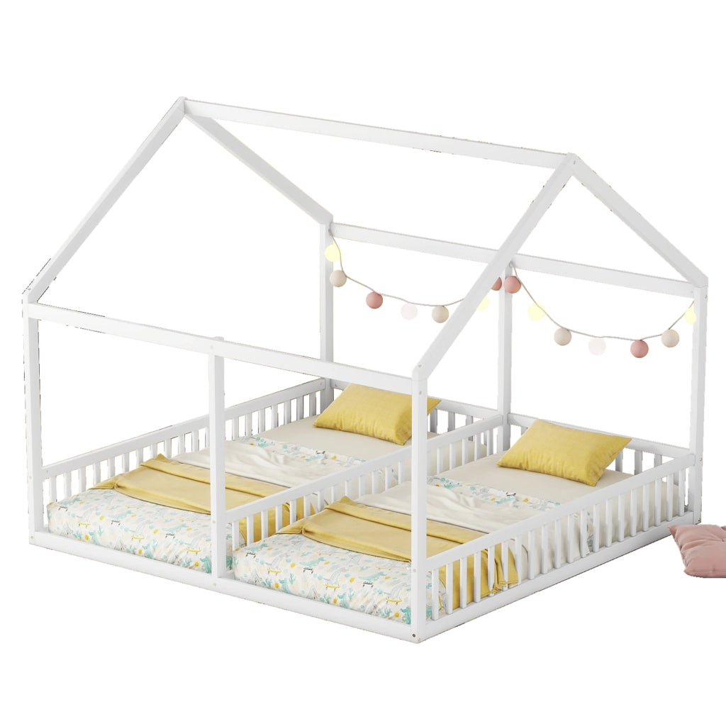 Letto a casetta 90 x 200 con due posti, bianco
