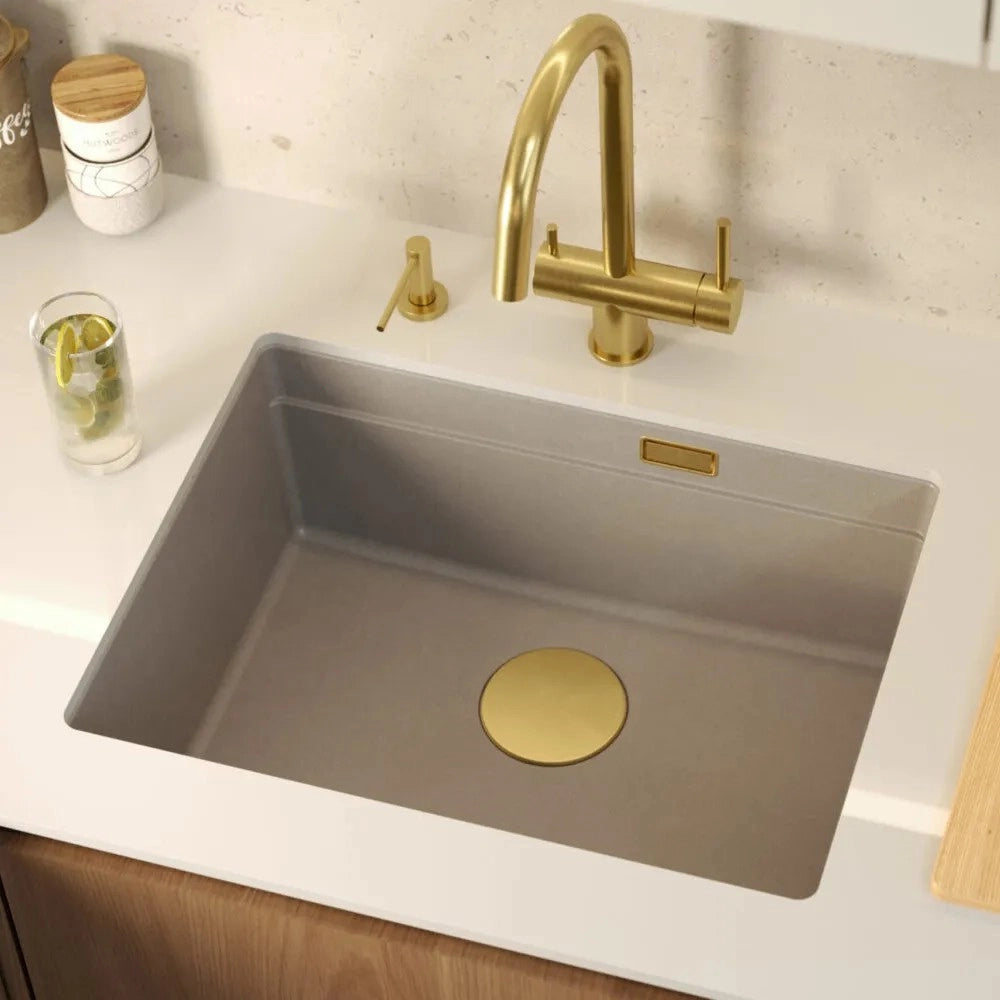 Lavello In Granito Logan 100 Beige Tappo rame spazzolato