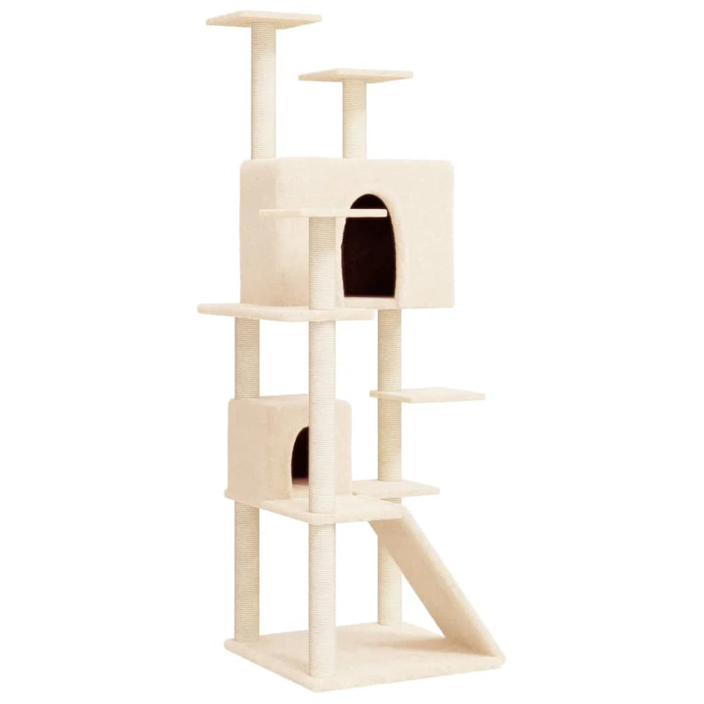 Tiragraffi per gatti torre per arrampicata giocattolo piattaforma per arrampicata con tiragraffi in sisal 153 cm crema 02_0022483