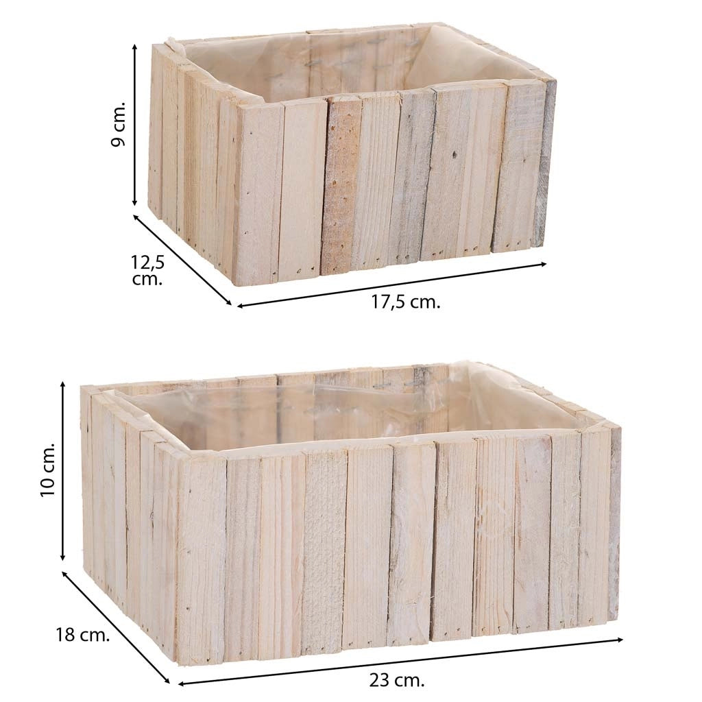 Set di 2 cestini rettangolari in legno marrone