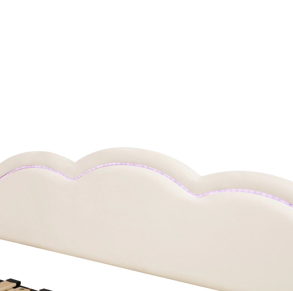 Letto estraibile 90x200 cm estensibile a 180x200 cm con LED e USB-C in velluto beige