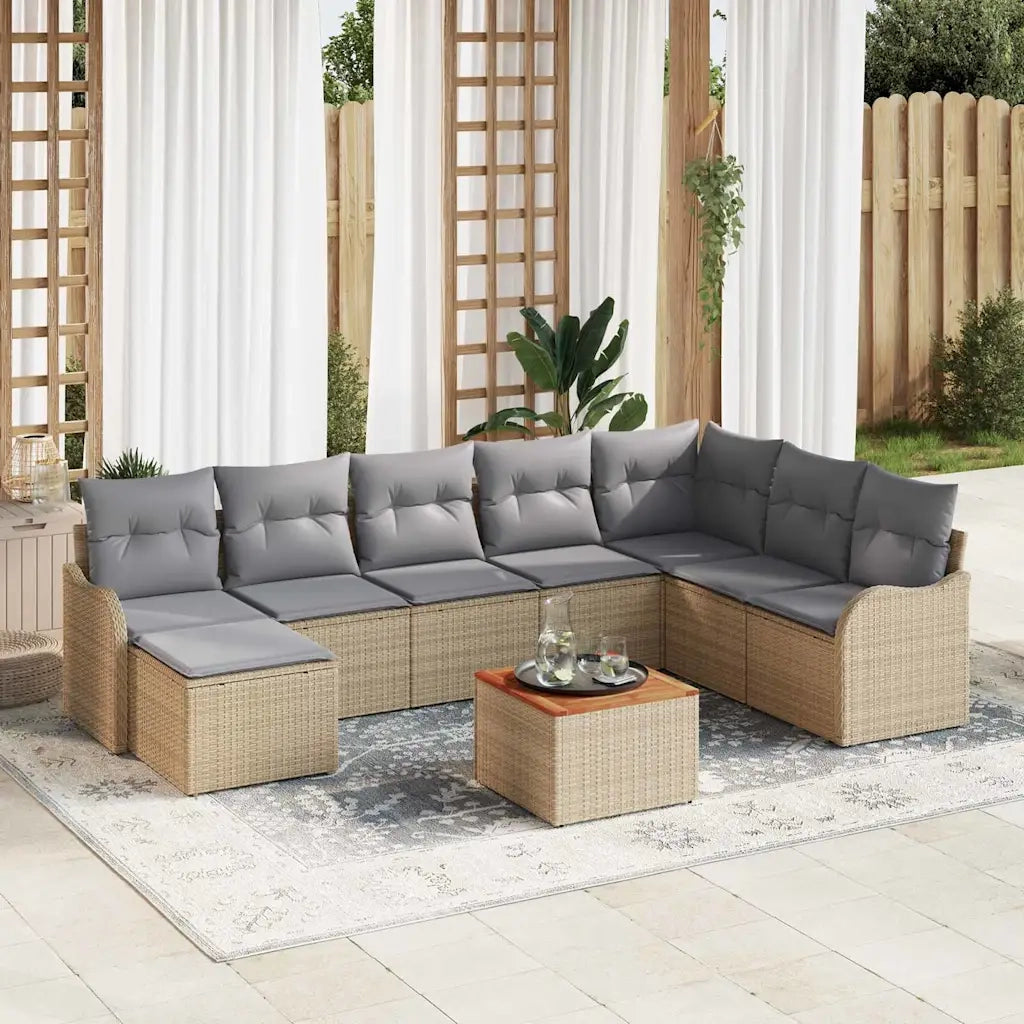 Set Divano da Giardino 9 pcs Beige e Grigio Chiaro polyrattan 3356159