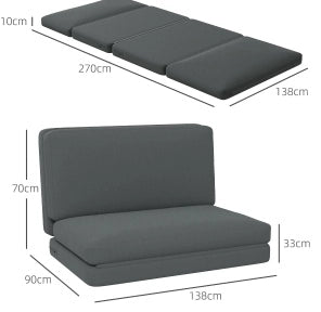Divano a terra 3-in-1 pieghevole in tessuto effetto velluto grigio scuro, letto imbottito fino a 240 kg per soggiorno e camera