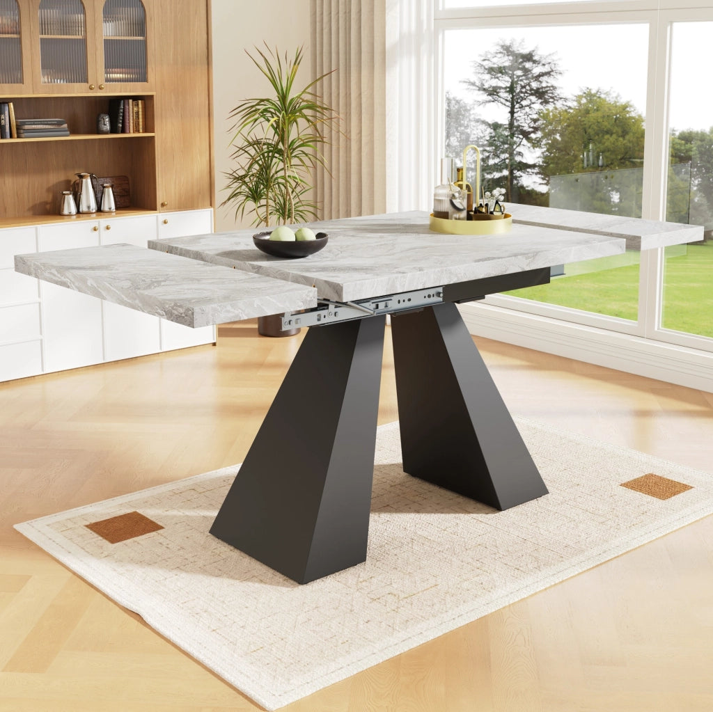 Tavolo da pranzo allungabile 99-159 x 74 x 77 cm, MDF grigio effetto marmo
