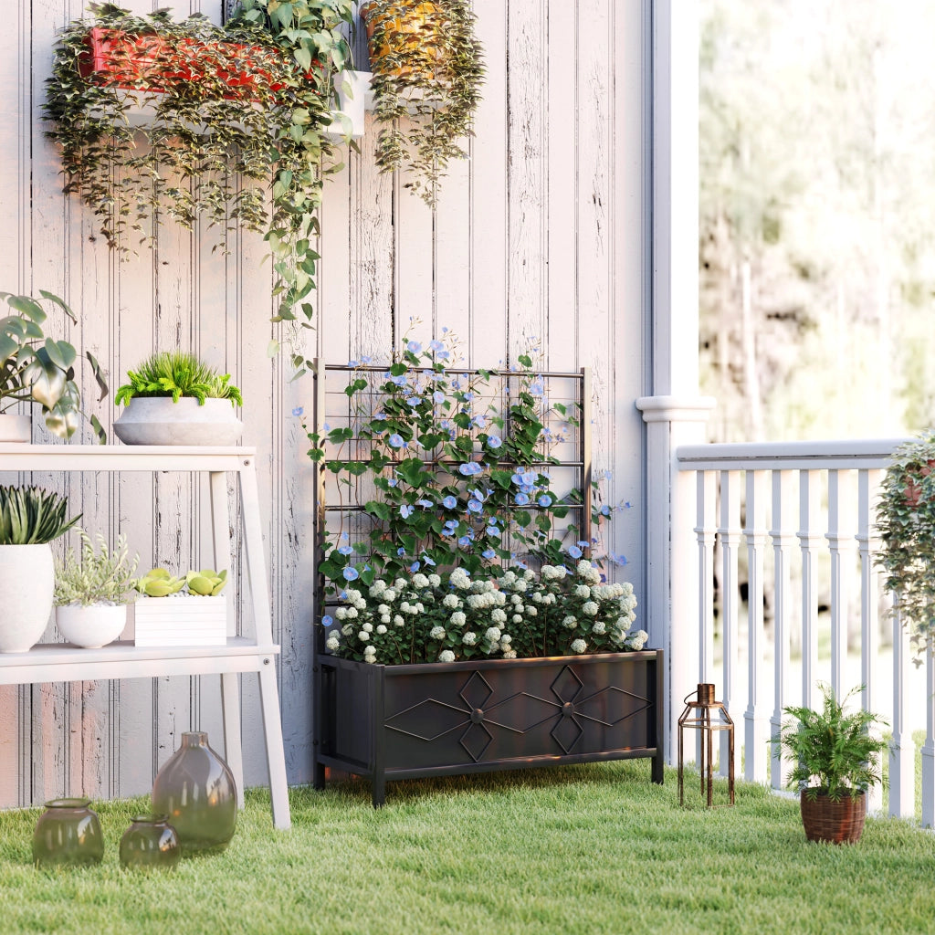 Fioriera Rialzata per Giardino con Griglia ¨C Minimal ¨C Nero Acciaio Galvanizzato 90x40x120 cm