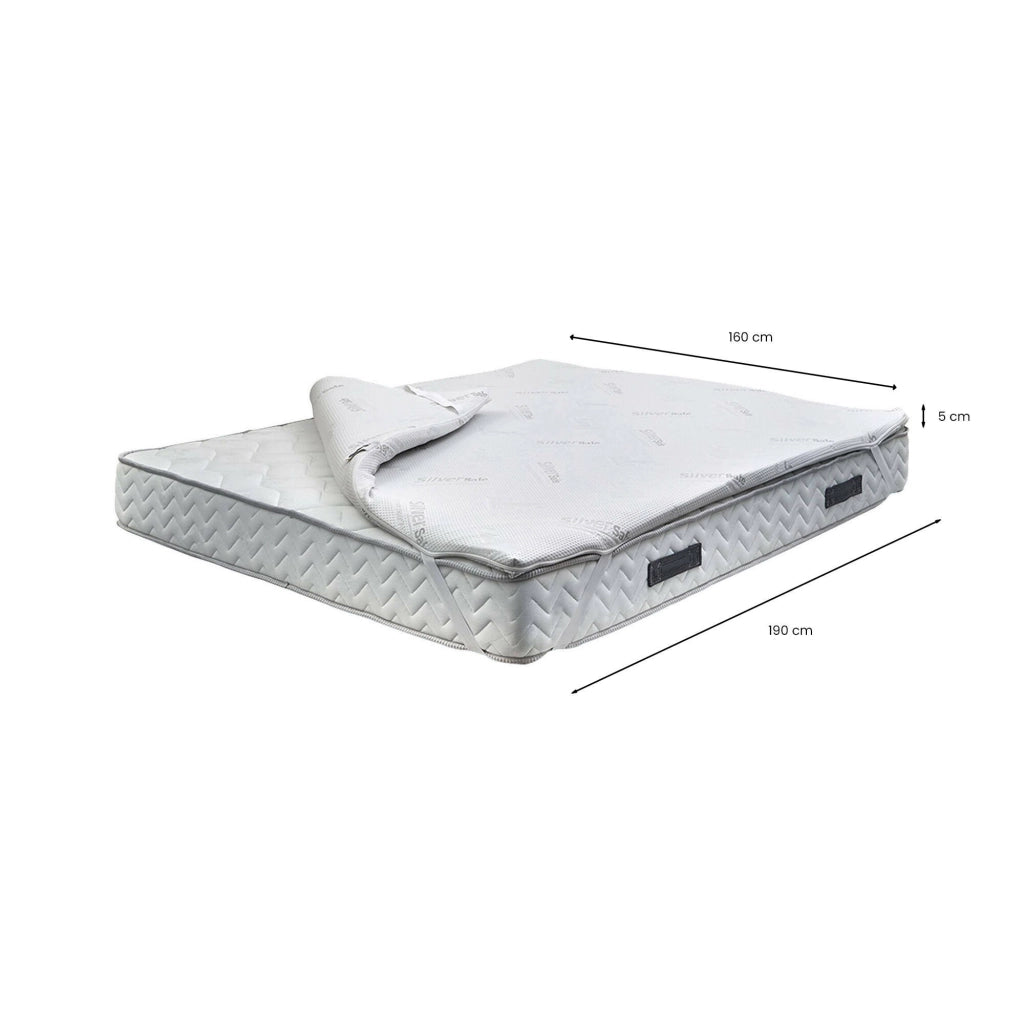 Key, Topper Matrimoniale Sfoderabile Made in Italy, 190x160x5h cm Bianco