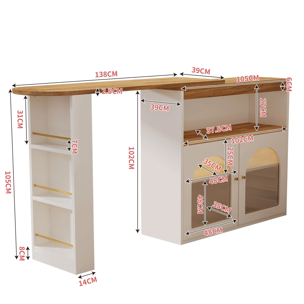 TAVOLO BAR Allungabile 138-193x39x105 cm Bianco MDF con LED e rotazione 360°