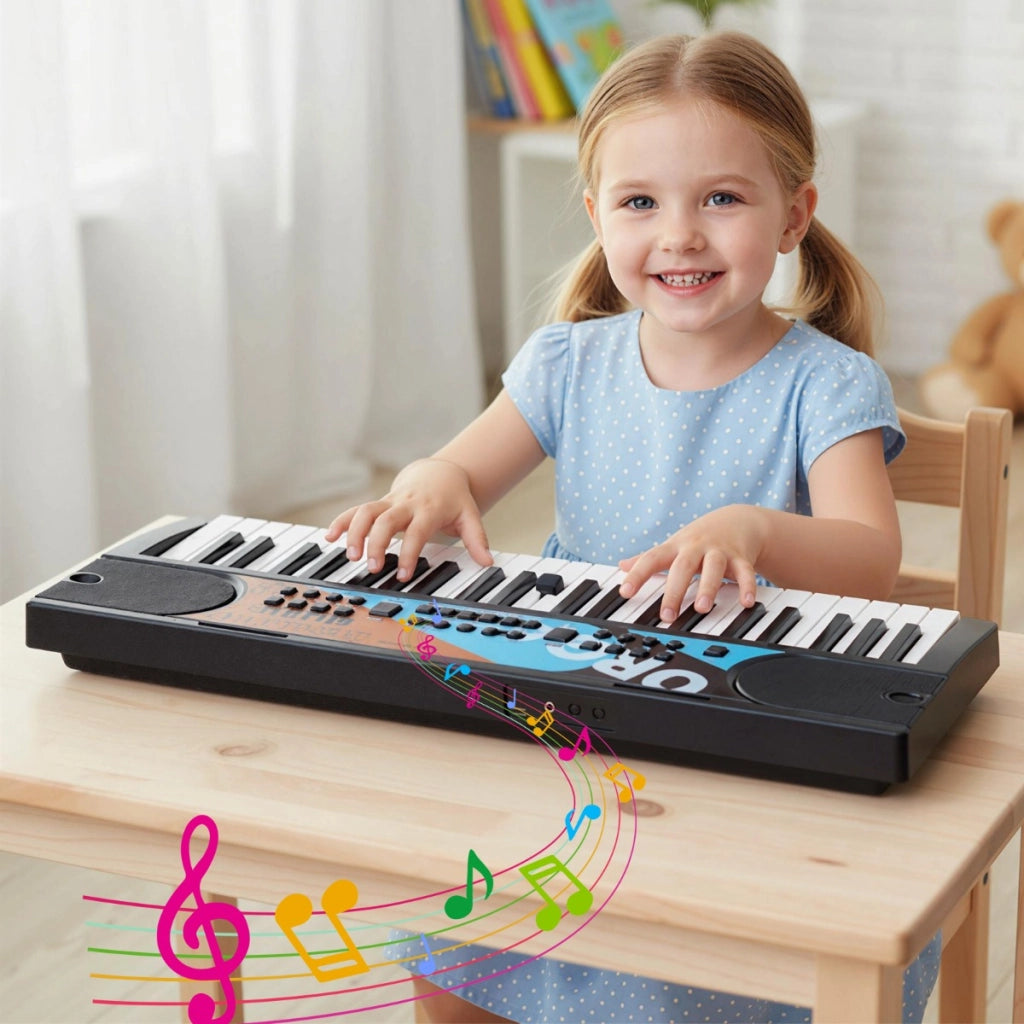 Tastiera pianoforte per bambini elettrica portatile a 49 tasti, Tastiera strumento musicale elettronico educativo Nero